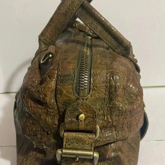 Theory brown crocodile brown distressed leather satchel handbag - Picture 7 of 13